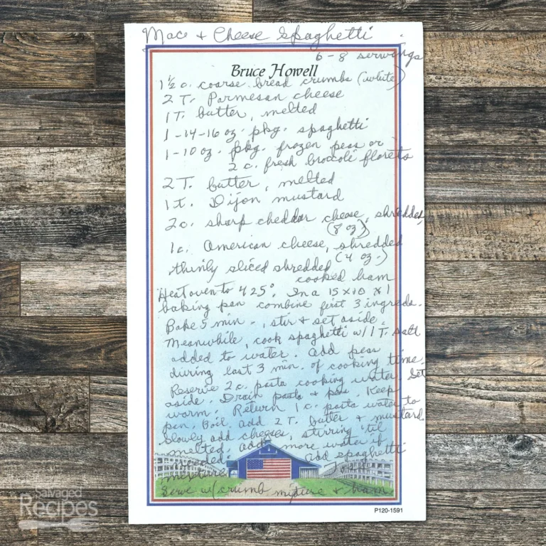 Handwritten recipe for Mac and Cheese Spaghetti