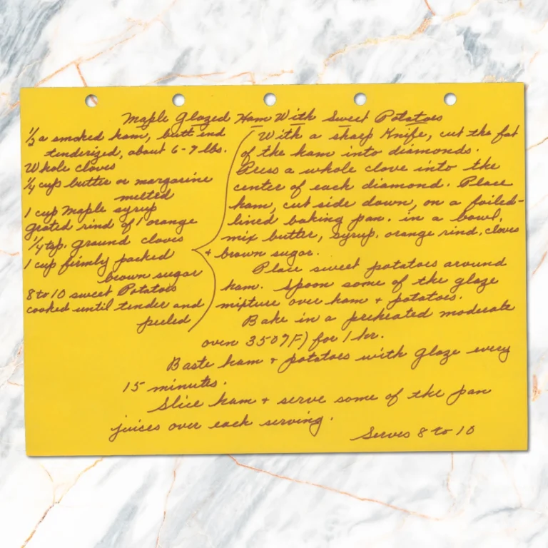 Handwritten recipe for Maple Glazed Ham with Sweet Potatoes