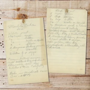 Handwritten recipe for Marble Cake from Lora