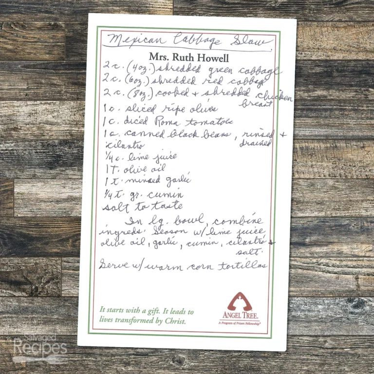 Handwritten recipe for Mexican Cabbage Slaw