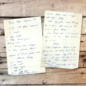 Handwritten recipe for Mile HIgh Raspberry Pie