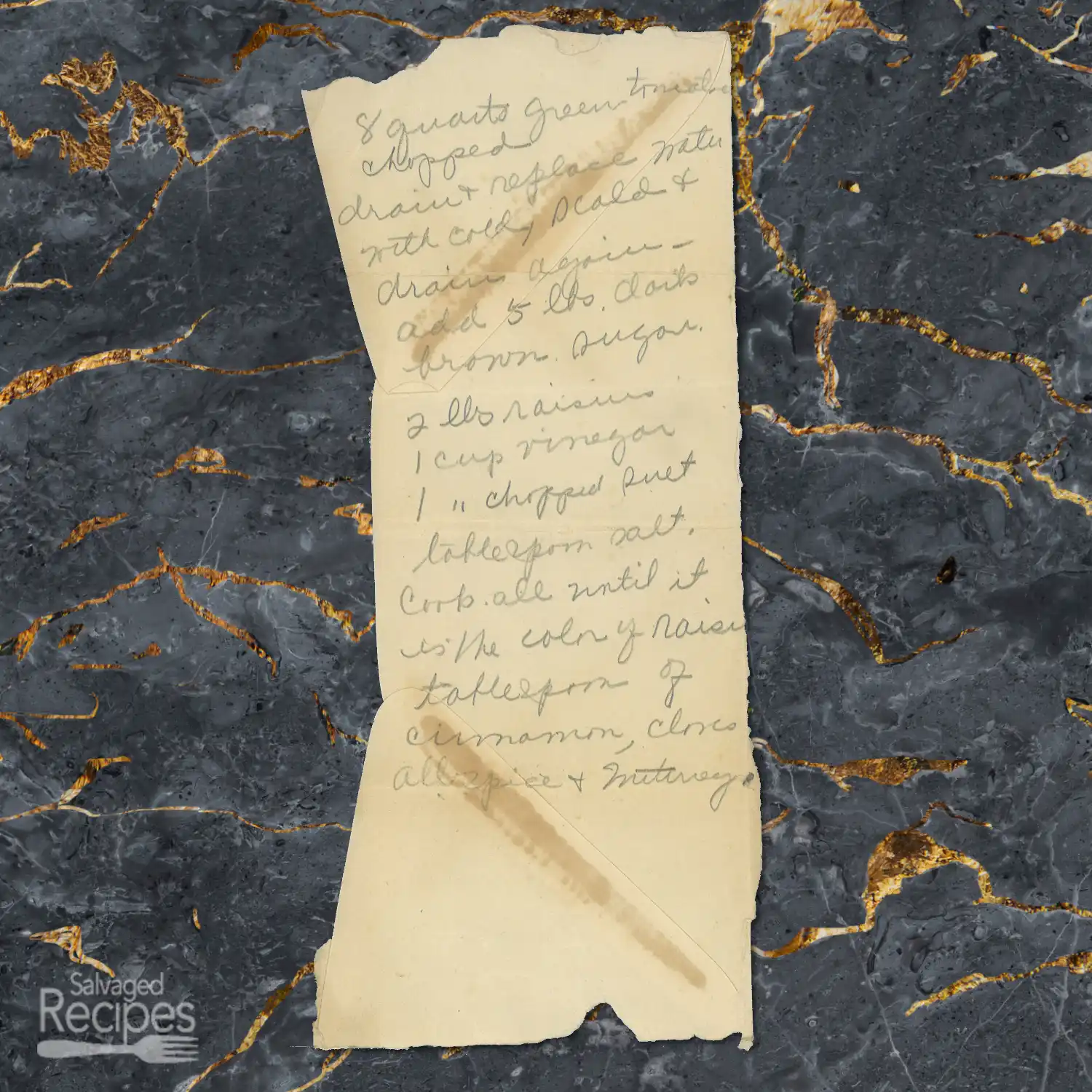 Handwritten recipe for Green Tomato Mincemeat