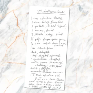 Handwritten recipe for Minestrone Soup
