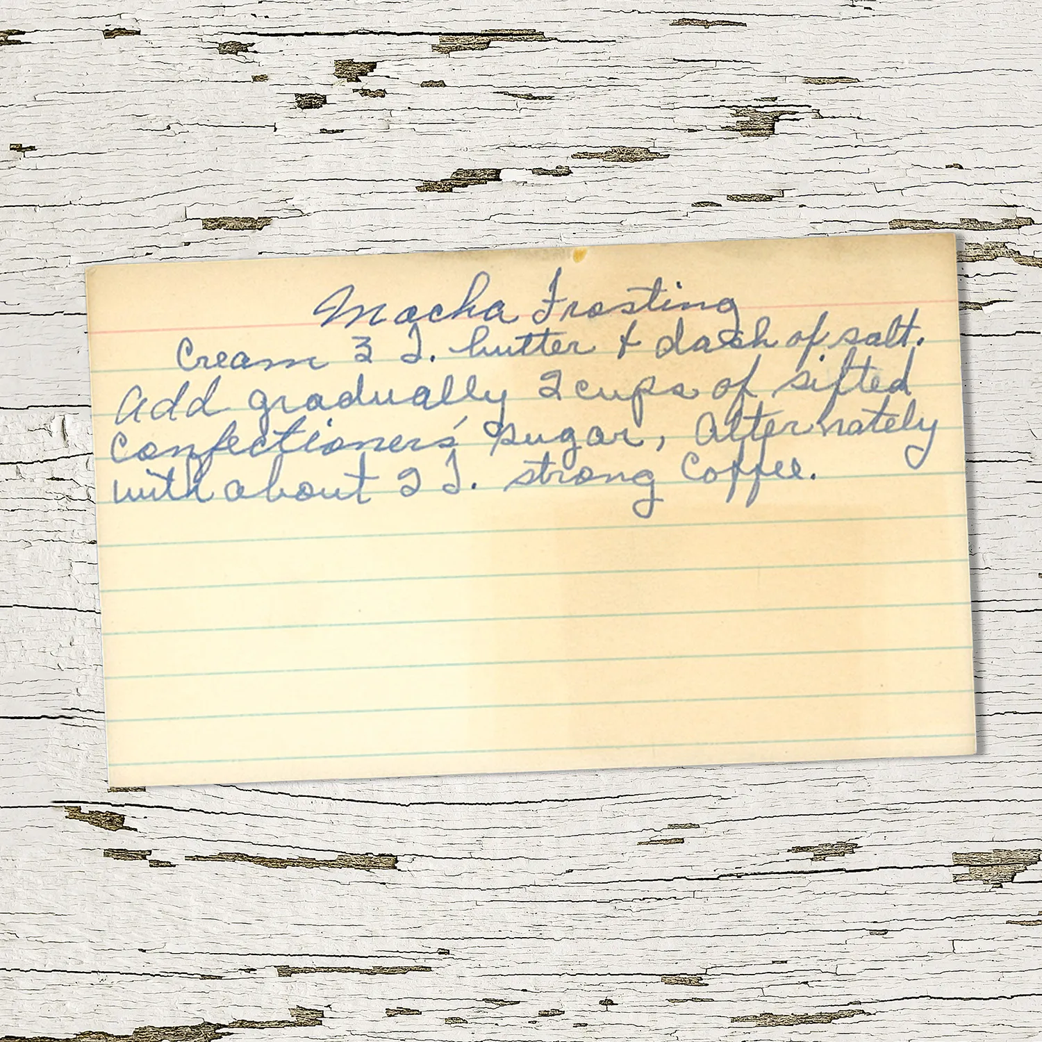 Handwritten recipe card for Mocha Frosting