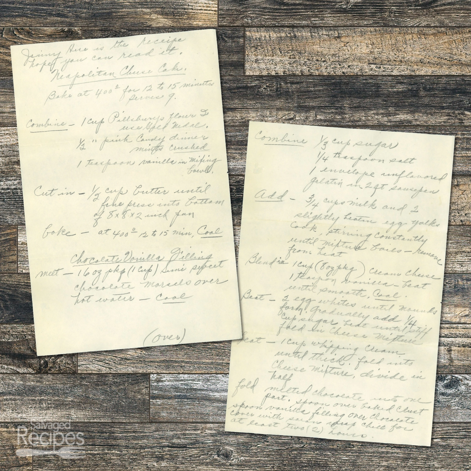 Handwritten recipe for Neapolitan Cheesecake