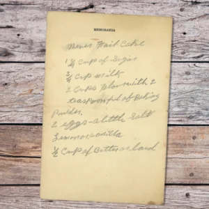 Handwritten recipe for Never Fail Cake