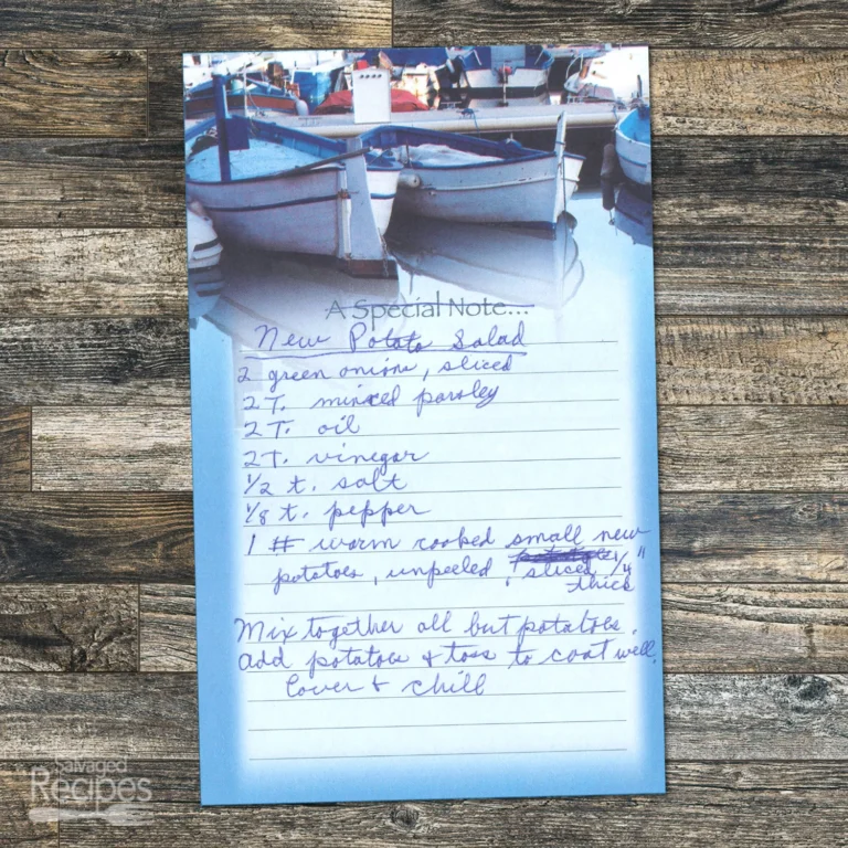 Handwritten recipe for New Potato Salad