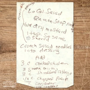 Handwritten recipe for Noodle Chicken Salad