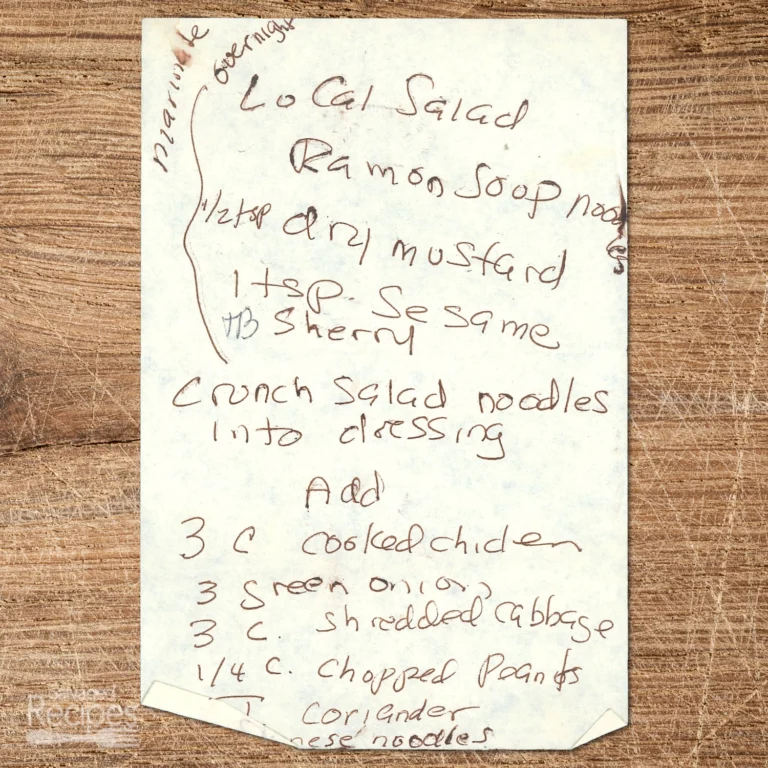 Handwritten recipe for Noodle Chicken Salad