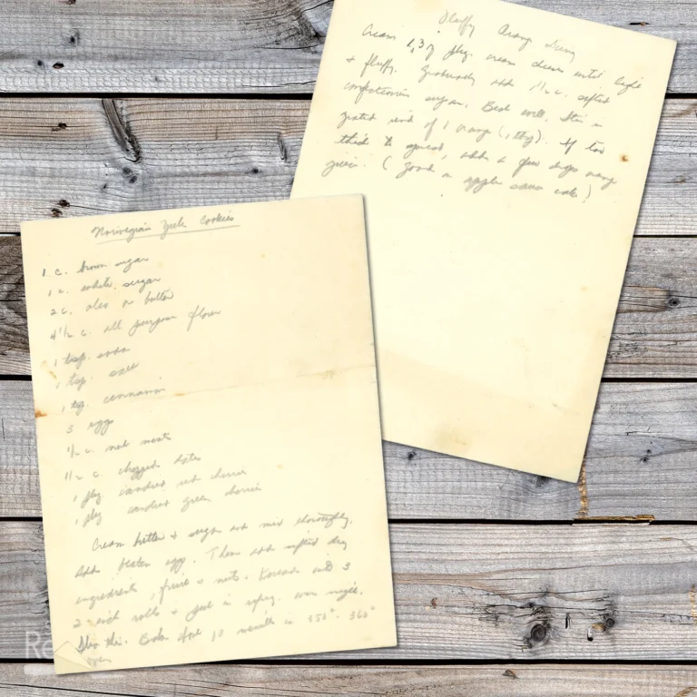 Handwritten recipe for Norwegian Yule Cookies