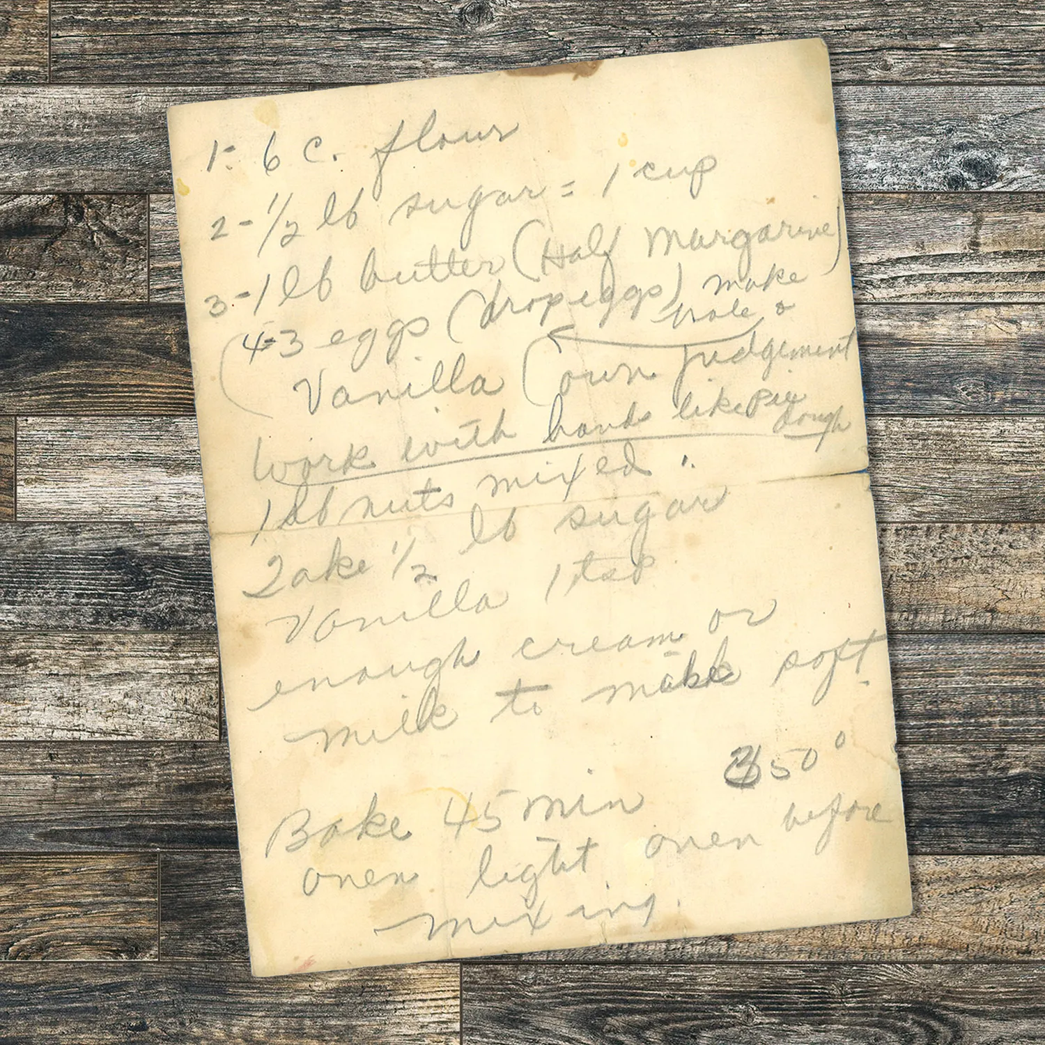 Handwritten recipe for Nut Cake