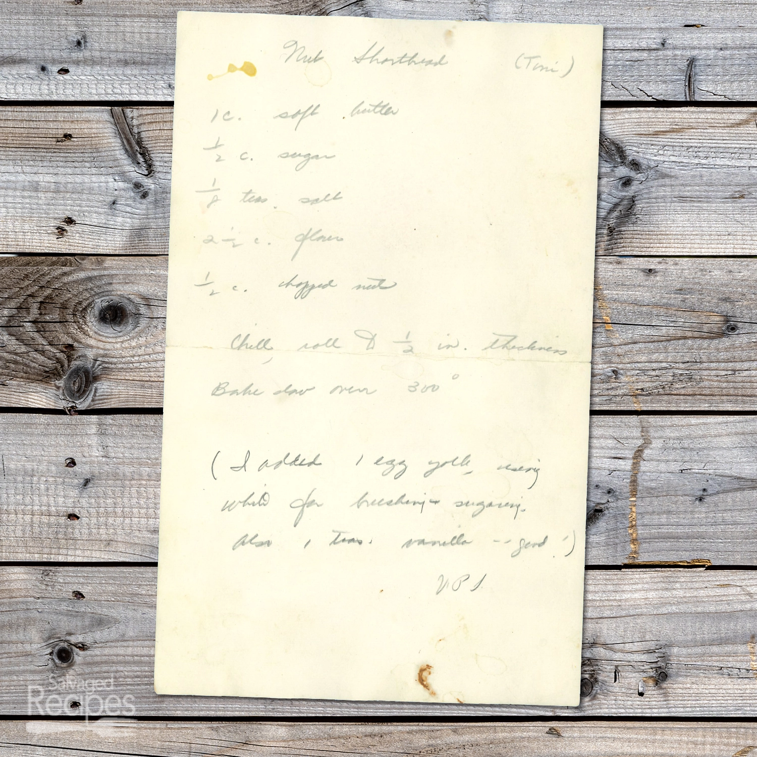 Handwritten recipe for Nut Shortbread