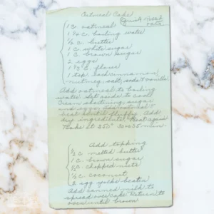 Handwritten recipe for Oatmeal Cake