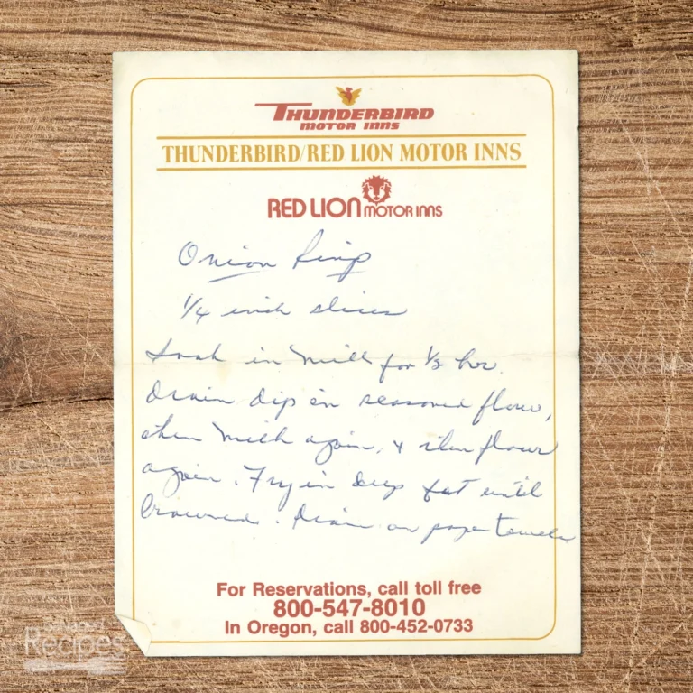 Handwritten recipe for Onion Rings