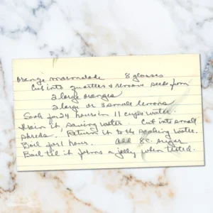 Handwritten recipe for Orange Marmalade