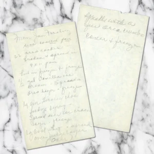 Handwritten recipe for Oreo Cookie Ice Cream Dessert