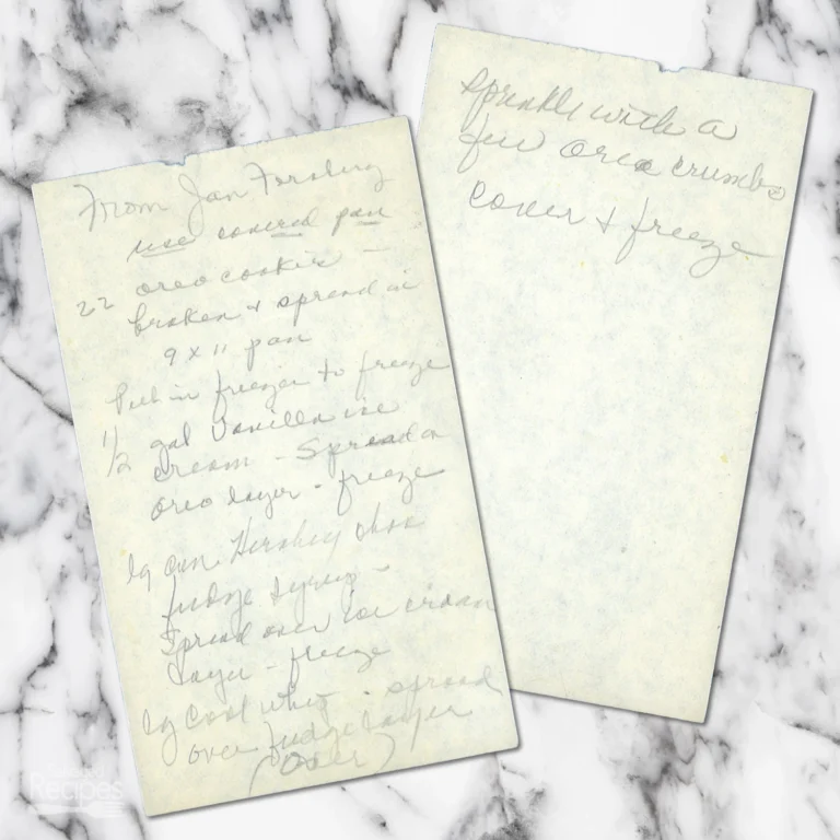 Handwritten recipe for Oreo Cookie Ice Cream Dessert