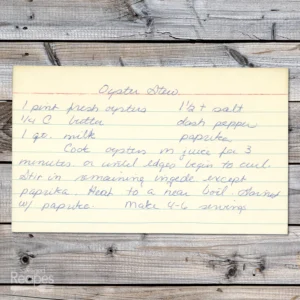 Handwritten recipe card for Oyster Stew