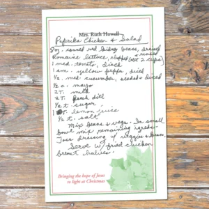 Handwritten recipe for Paprika Chicken and Salad