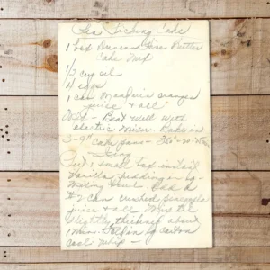 Handwritten recipe for Pea Picking Cake