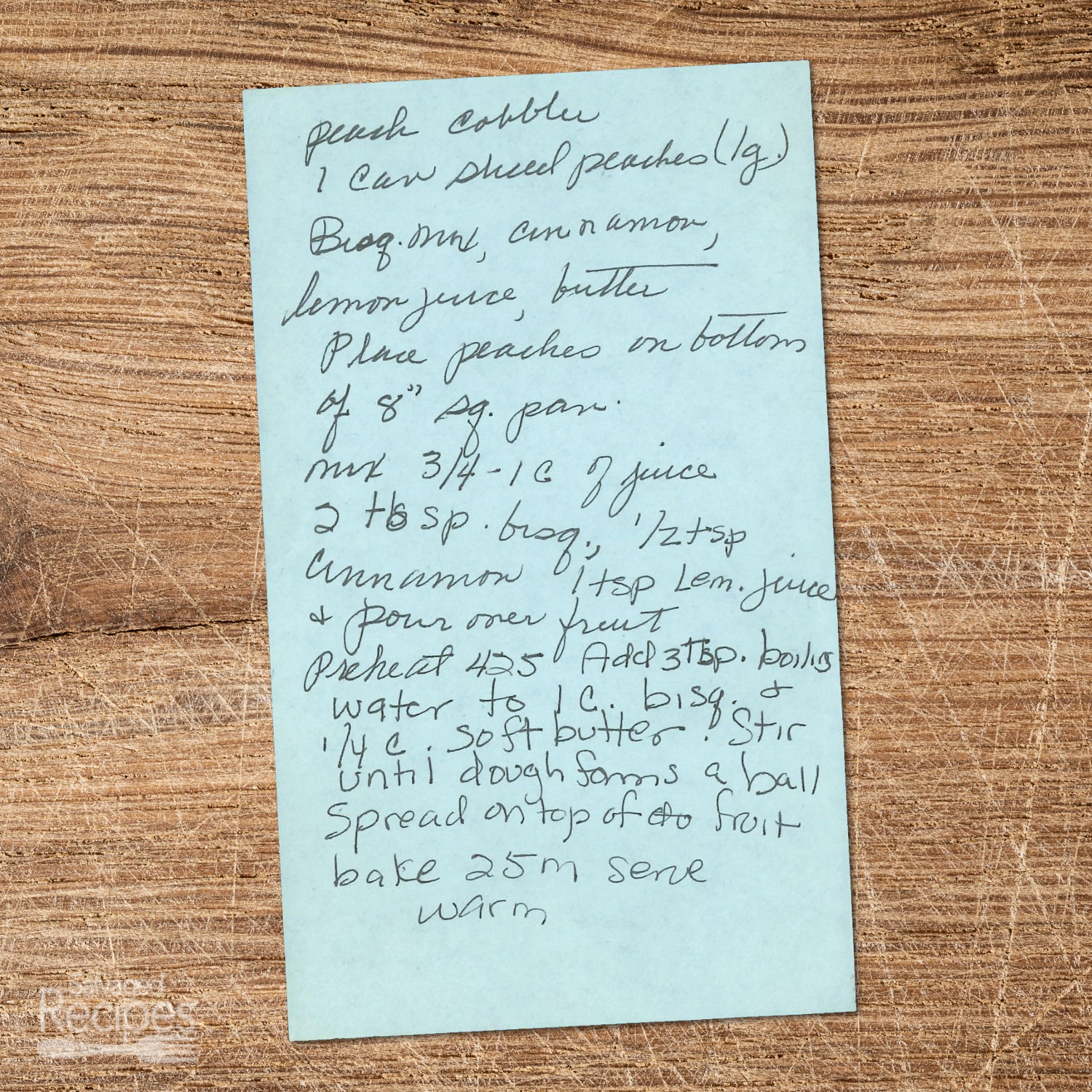 Handwritten recipe for Peach Cobbler