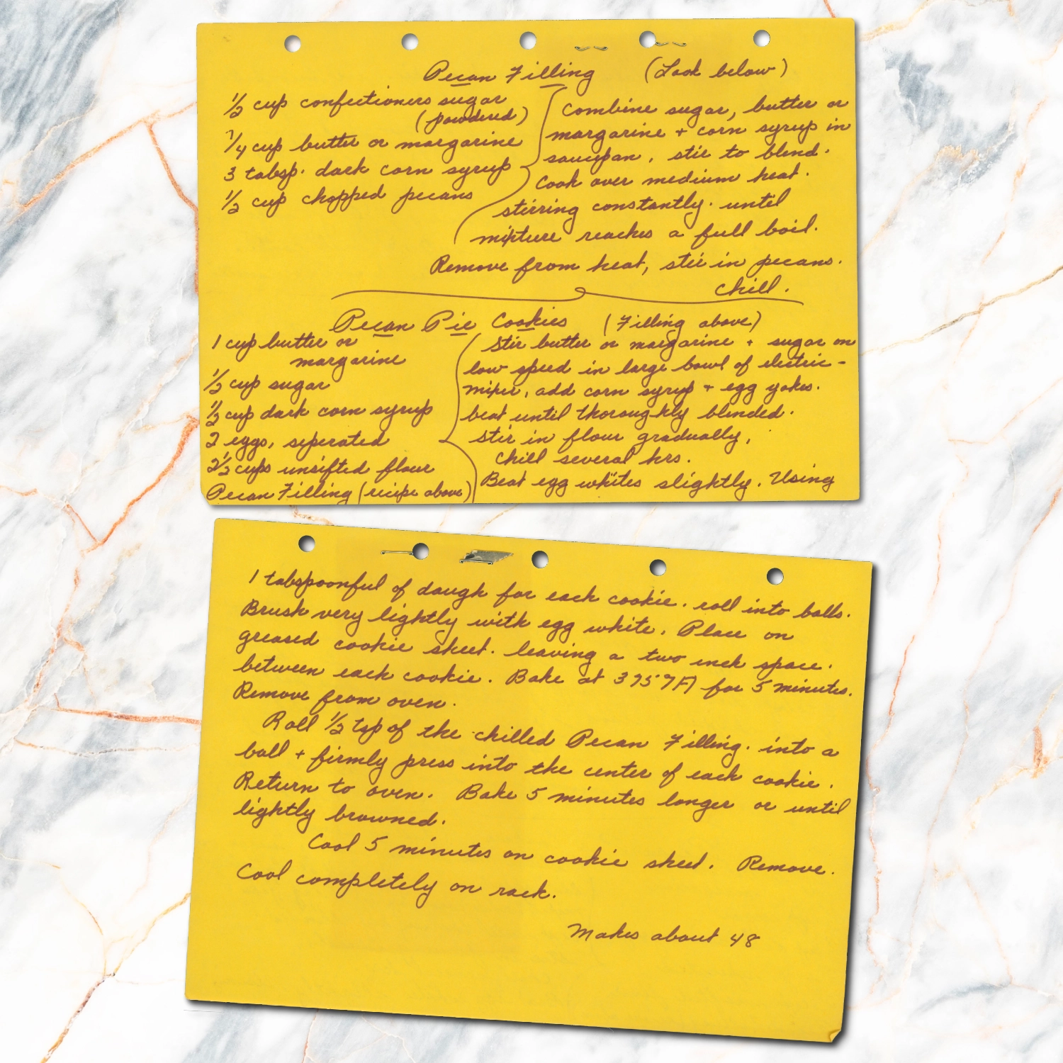 Handwritten recipe for Pecan Pie Cookies