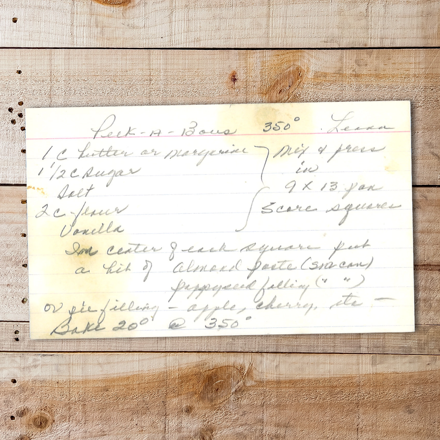 Handwritten recipe for Peek-a-Boos