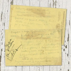 Handwritten recipe for Persimmon Pudding