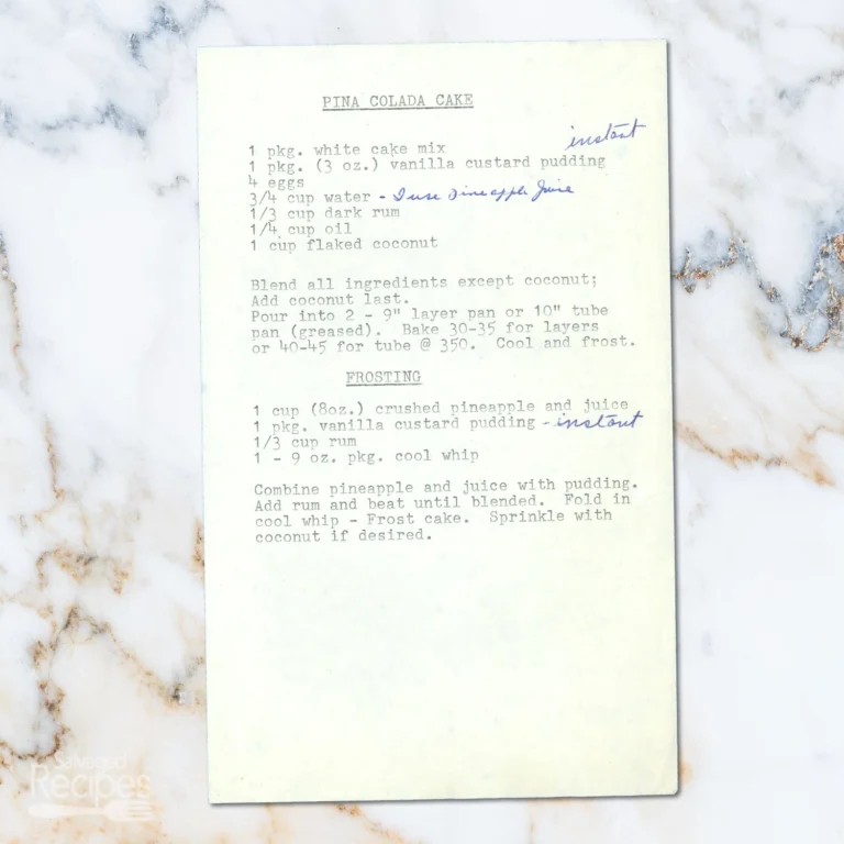 Typed recipe for Pina Colada Cake