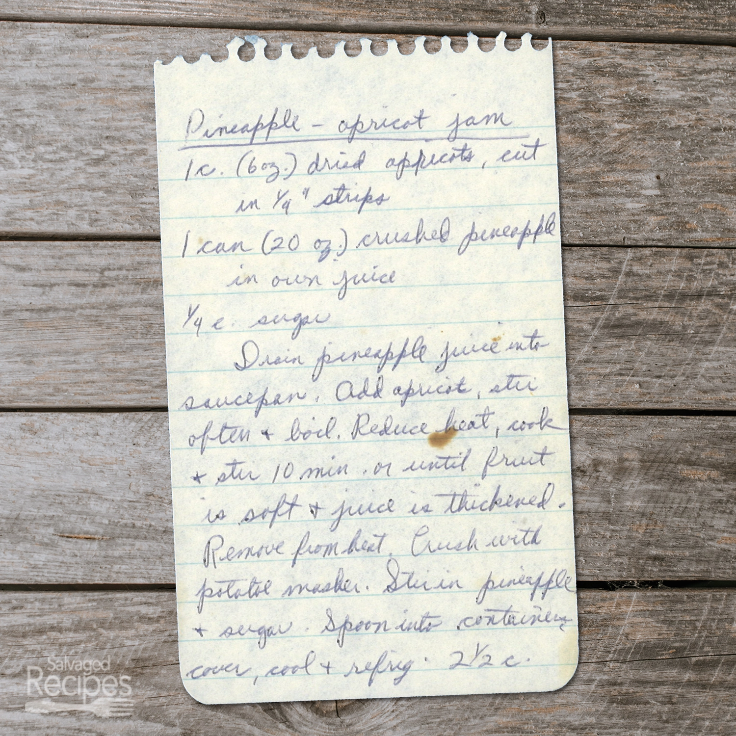 Handwritten recipe for Pineapple-Apricot Jam