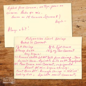 Handwritten recipe for Polynesian Island Shrimp