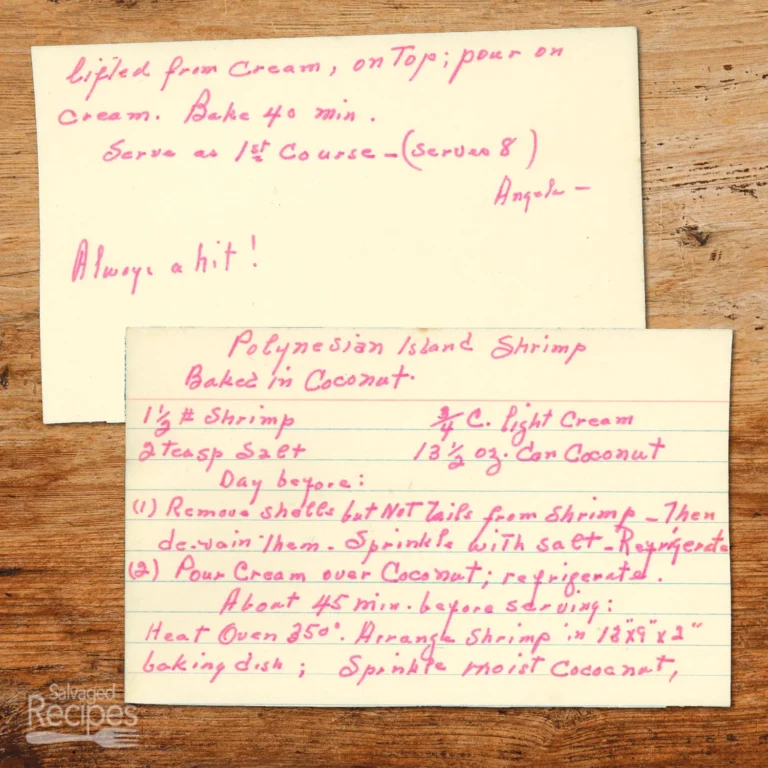 Handwritten recipe for Polynesian Island Shrimp