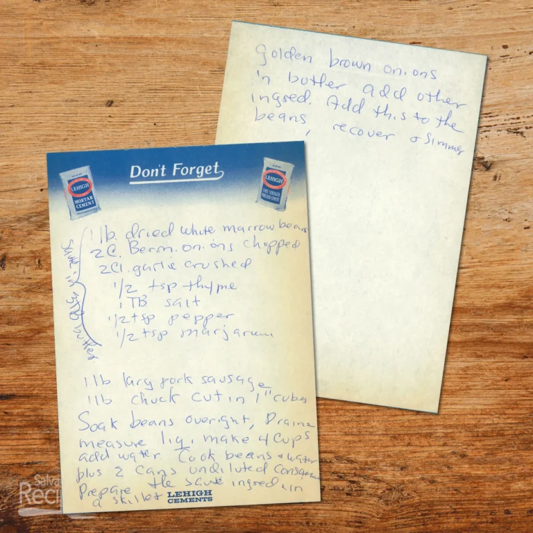 Handwritten recipe for Pork Chops and White Bean Stew