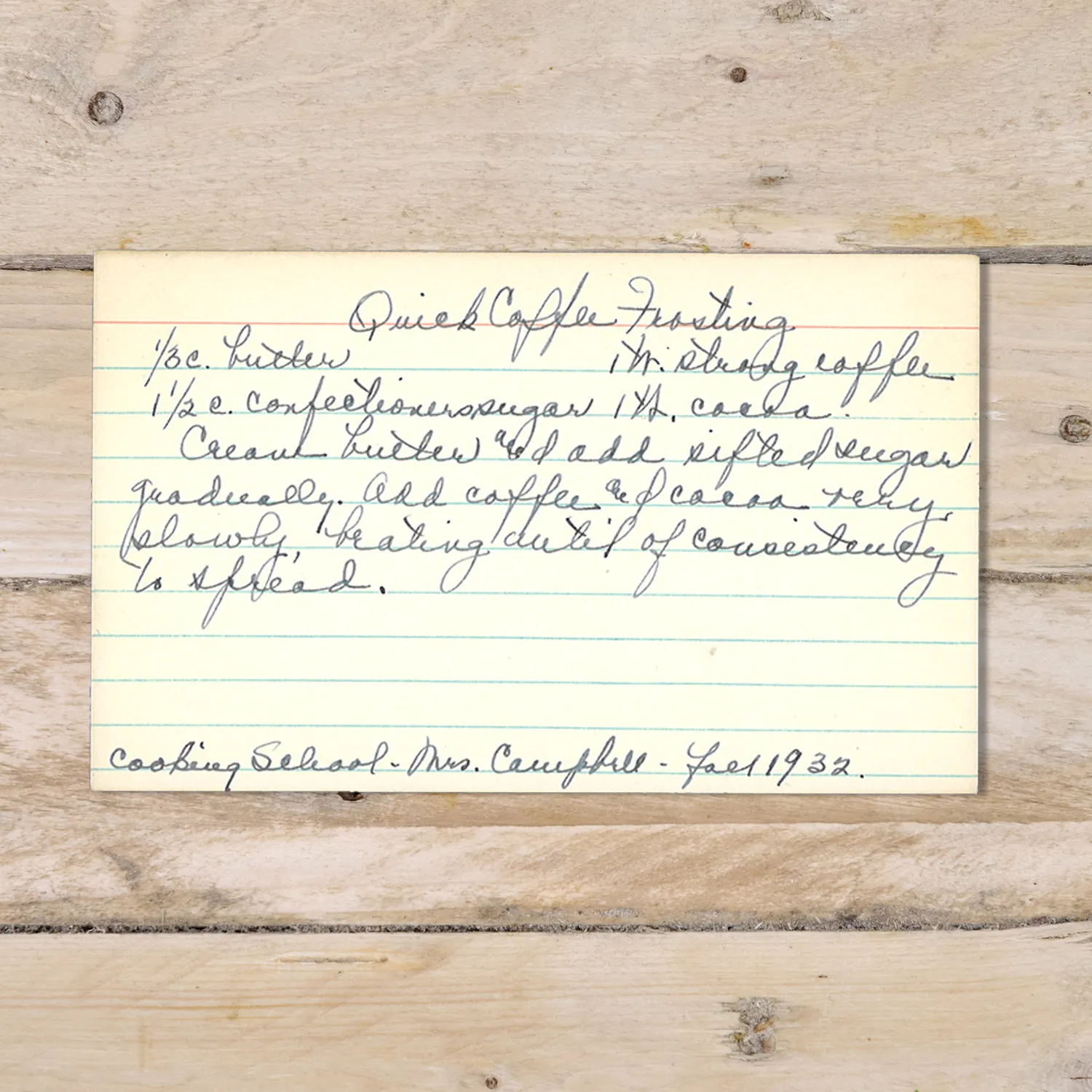Handwritten recipe for Quick Coffee Frosting