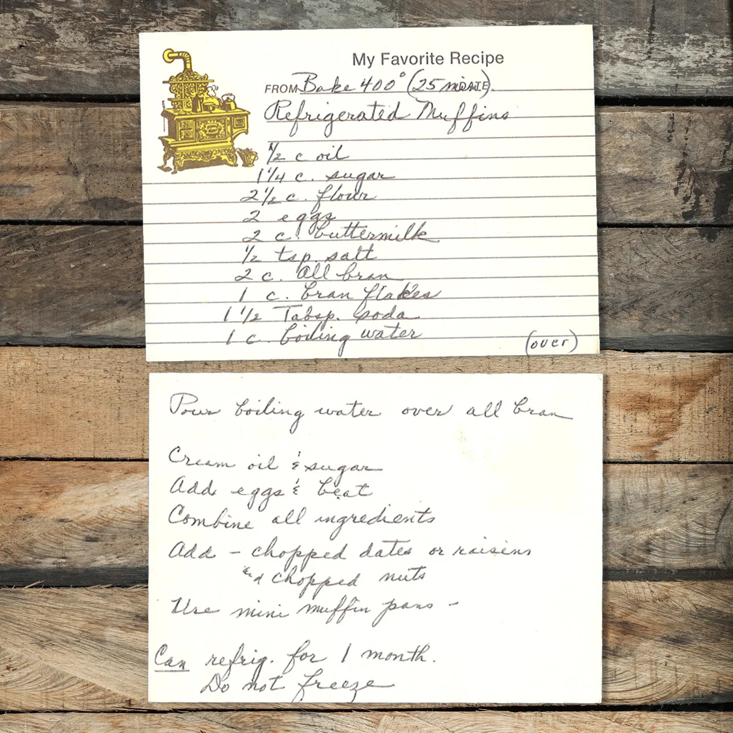 Handwritten recipe card for Refrigerated Muffins