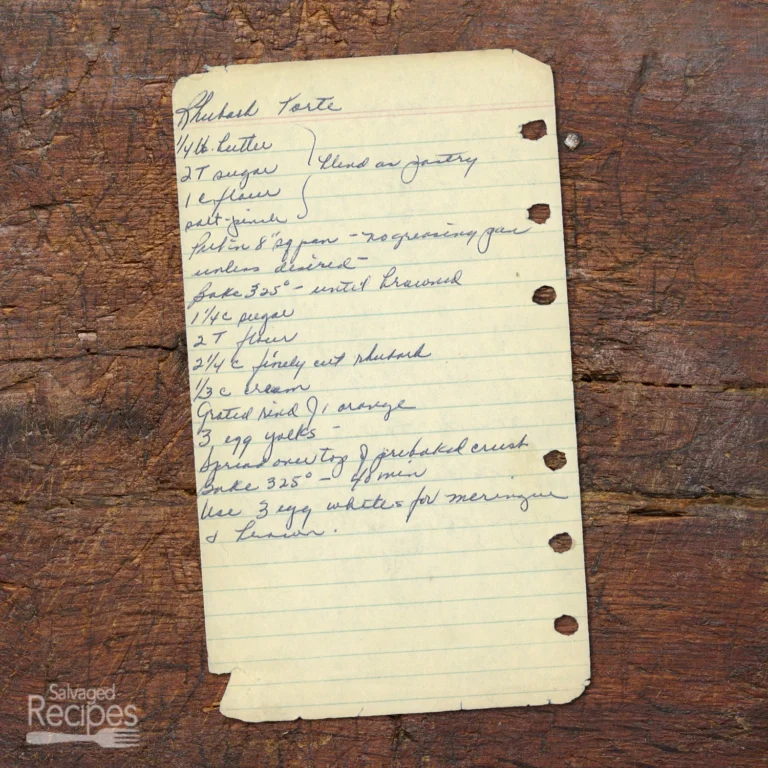 Handwritten recipe for Rhubarb Torte