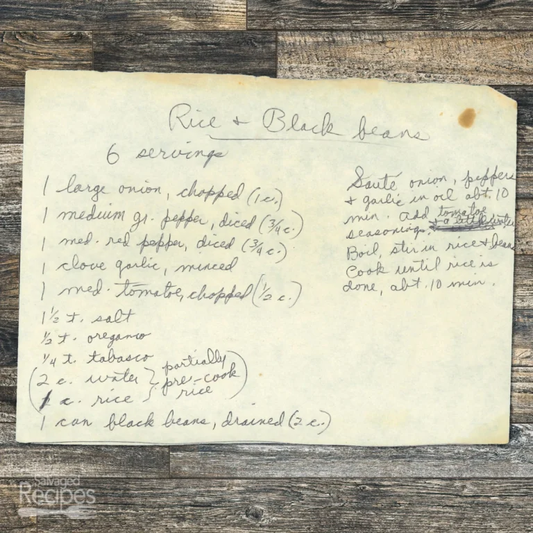 Handwritten recipe for Rice and Black Beans