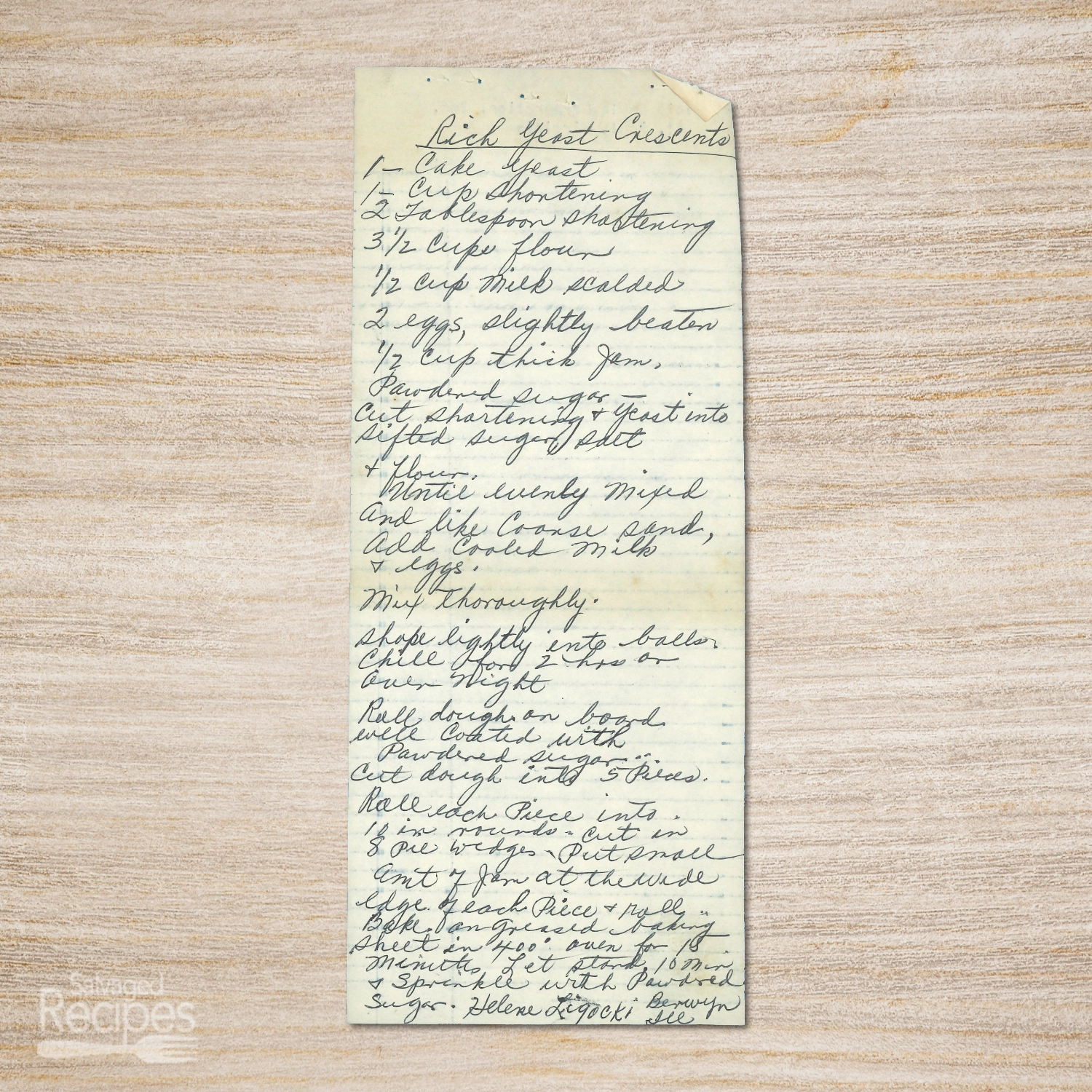 Handwritten recipe for Rich Crescents