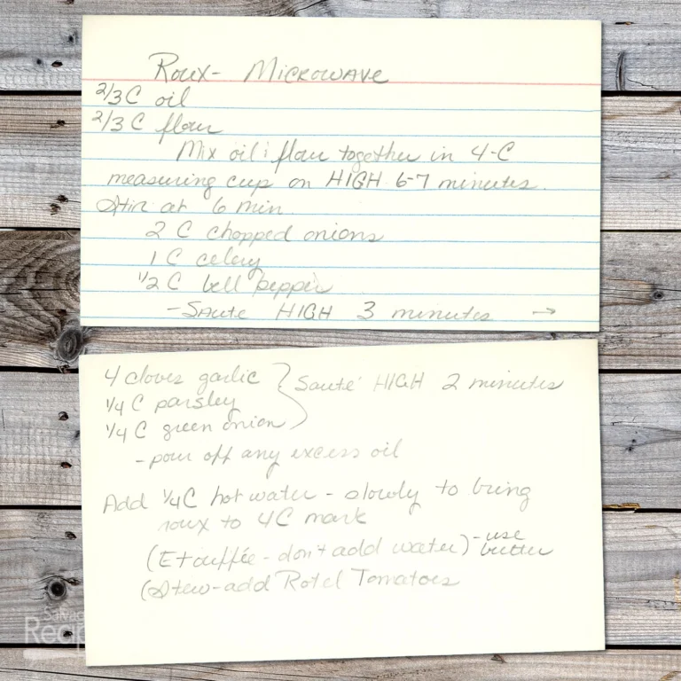 Handwritten recipe for MIcrowave Roux
