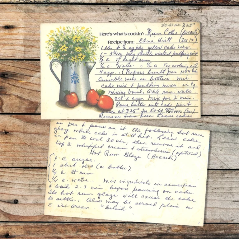 Handwritten recipe Rum Cake from Edna Hielt