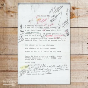 Typed recipe for Rum Cream Pie