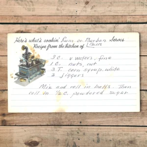 Handwritten recipe card for Rum or Bourbon Balls