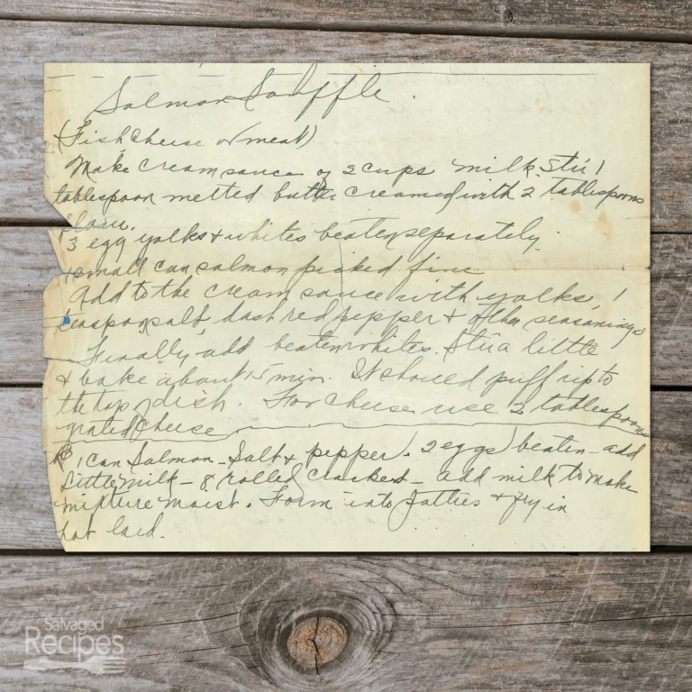 Handwritten recipe for Salmon Soufflé