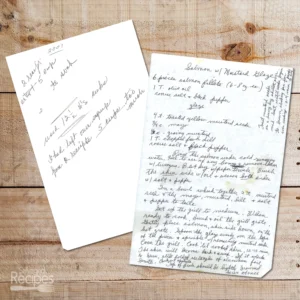 HAndwritten recipe for Salmon with Mustard Glaze