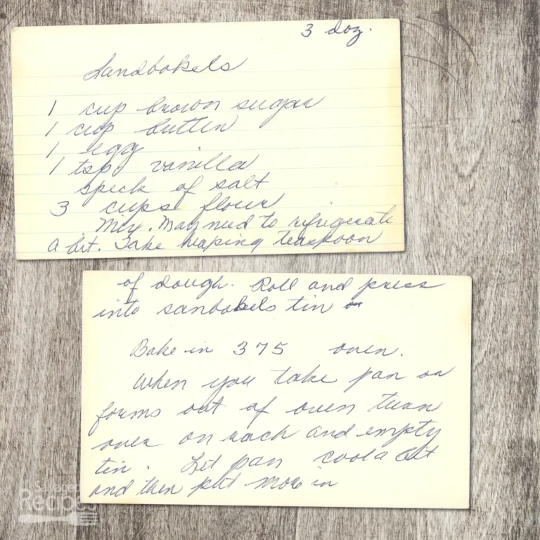 Handwritten recipe card for Sandbakkels
