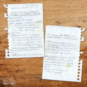 HAndwritten recipe for Saucy Chicken Breasts