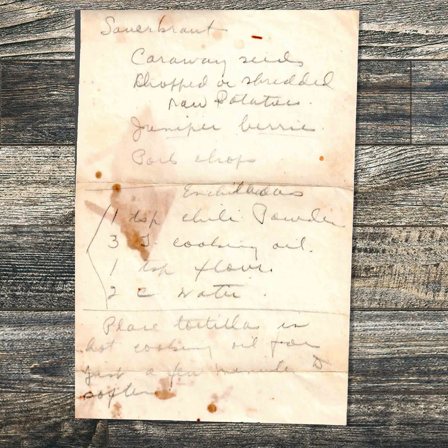 Handwritten recipe for Sauerkraut