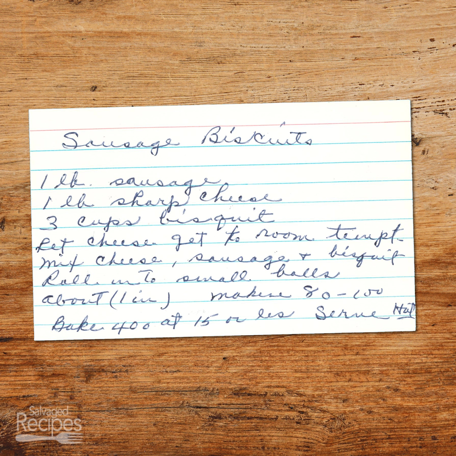 Handwritten recipe for Sausage Biscuits