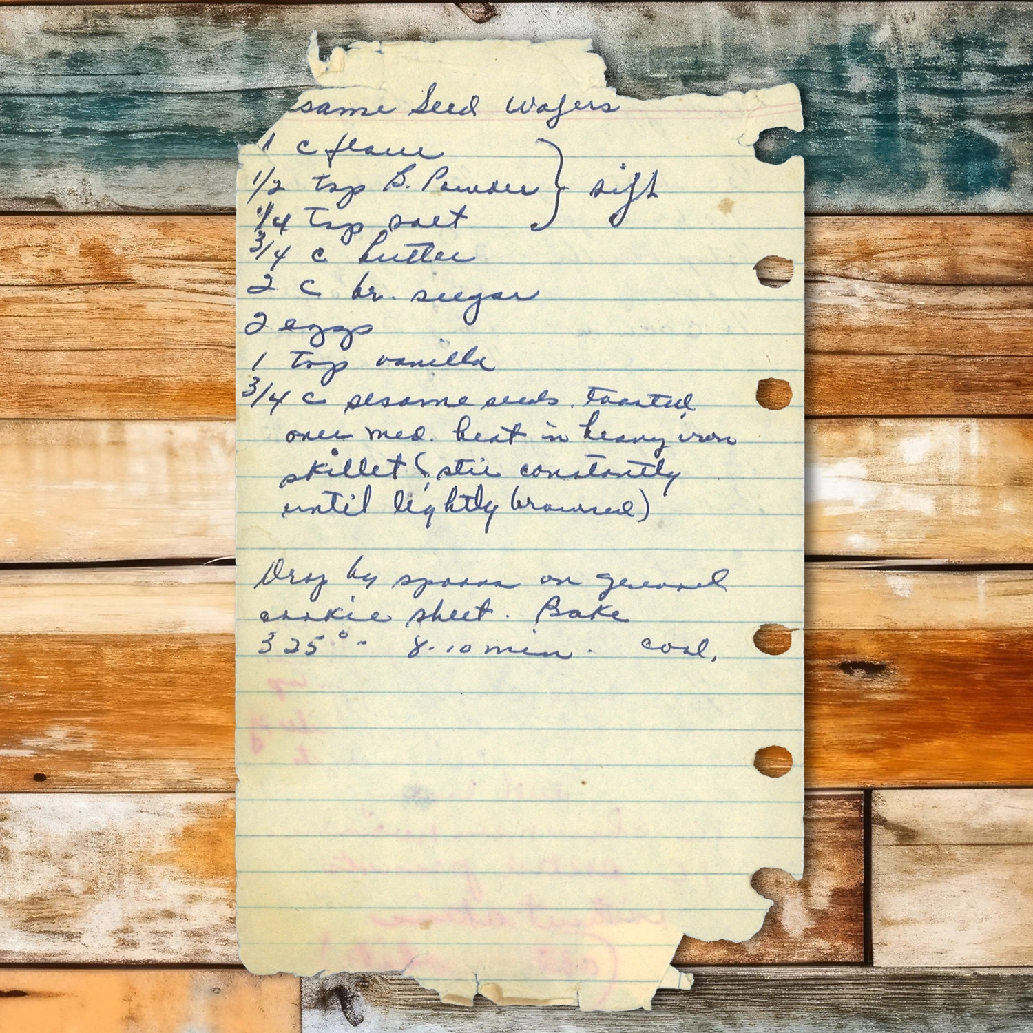 Handwritten recipe for Sesame Seed Wafers