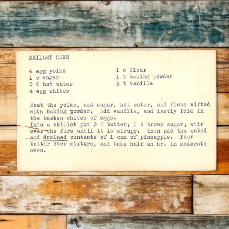 Handwritten recipe card for Skillet Cake